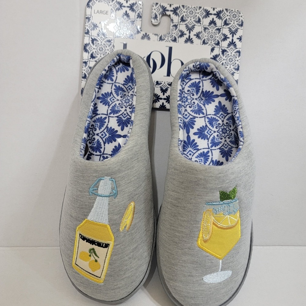 NEW! Kooba Slippers Champagne Bottle Lemon Size Large 8-9 Gray‎ Faux Fur